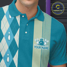 Load image into Gallery viewer, Retro Cyan Blue argyle pattern Bowling shirts For Men custom bowling team jerseys Bowler Outfits NQS10404