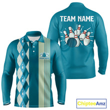 Load image into Gallery viewer, Retro Cyan Blue argyle pattern Bowling shirts For Men custom bowling team jerseys Bowler Outfits NQS10404