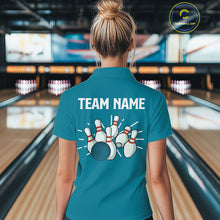 Load image into Gallery viewer, Retro Cyan Blue argyle pattern Bowling shirts For Women custom bowling team jerseys Bowler Outfits NQS10404