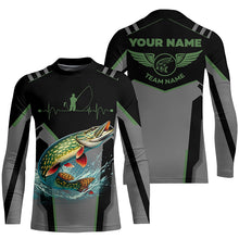 Load image into Gallery viewer, Personalized Black Northern Pike Fishing jersey, Team Pike Fishing Long Sleeve tournament shirt| Green NQS6318