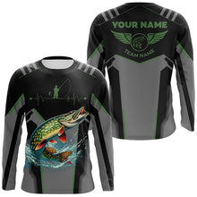 Load image into Gallery viewer, Personalized Black Northern Pike Fishing jersey, Team Pike Fishing Long Sleeve tournament shirt| Green NQS6318