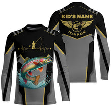 Load image into Gallery viewer, Personalized Black Rainbow trout Fishing jersey, Team trout Fishing Long Sleeve tournament shirts NQS6319