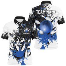 Load image into Gallery viewer, Black and White Men Bowling Polo, Quarter Zip Shirt Custom bowling jerseys, mens bowling outfit | Blue NQS8430