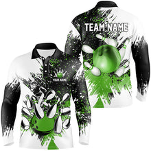 Load image into Gallery viewer, Black and White Men Bowling Polo, Quarter Zip Shirt Custom bowling jerseys, mens bowling outfit| Green NQS8431