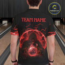 Load image into Gallery viewer, Mens bowling polo, 1/4 zip shirts Custom red flame skull bowling team jerseys, gift for Bowlers NQS10612