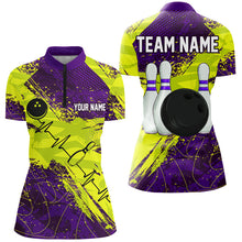 Load image into Gallery viewer, Yellow and Purple Grunge Camo Heartbeat Bowling Shirts For Women Custom Bowling Team Jersey NQS8670