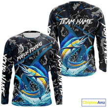 Load image into Gallery viewer, Custom Marlin Fishing Camo Long Sleeve Fishing Shirts, Personalized Marlin Fishing Team Jersey NQS10844