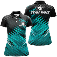 Load image into Gallery viewer, Cyan Blue and Black Bowling Shirts For Women Custom Name and Team name  Bowling Jerseys Bowlers Outfit NQS8889