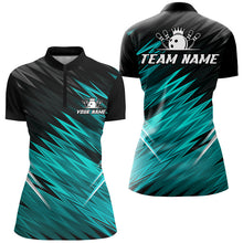 Load image into Gallery viewer, Cyan Blue and Black Bowling Shirts For Women Custom Name and Team name  Bowling Jerseys Bowlers Outfit NQS8889