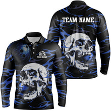 Load image into Gallery viewer, Black and Blue Skull Bowling Shirts For Men Custom Name and Team Name Bowling Jerseys Bowlers Outfit NQS8891