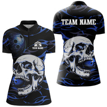 Load image into Gallery viewer, Black and Blue Skull Bowling Shirts For Women Custom Name and Team Name Bowling Jerseys Bowlers Outfit NQS8891