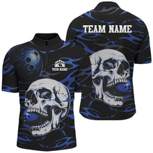 Load image into Gallery viewer, Black and Blue Skull Bowling Shirts For Men Custom Name and Team Name Bowling Jerseys Bowlers Outfit NQS8891