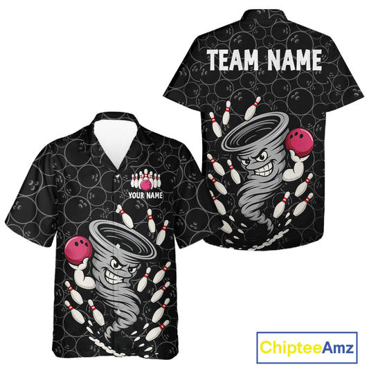 Funny storm tornado Black Camo Bowling Hawaiian Shirts Custom Bowling Team Button up shirt NQS11224