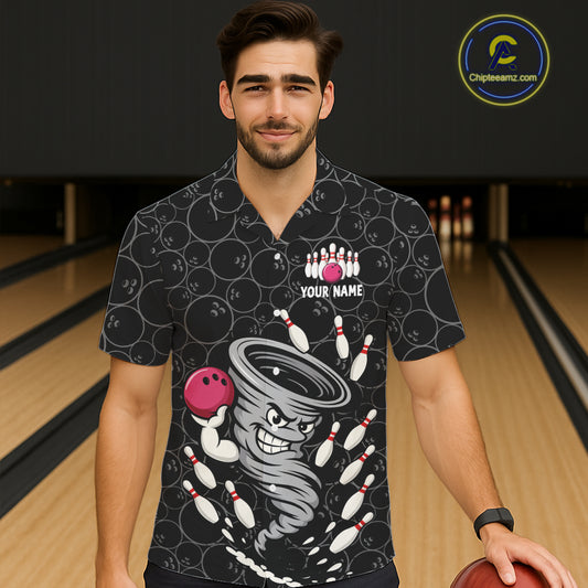 Funny storm tornado Black Camo Bowling Hawaiian Shirts Custom Bowling Team Button up shirt NQS11224