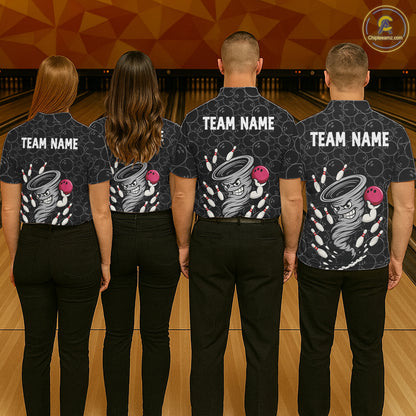 Funny storm tornado Black Camo Bowling Polo, 1/4 Zip Shirts For men Custom Bowling Team Jerseys NQS11224