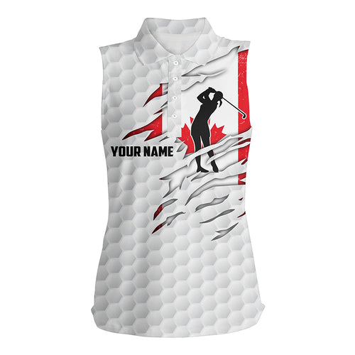Womens sleeveless polo shirts Canadian flag patriot custom name white golf balls shirts NQS7034