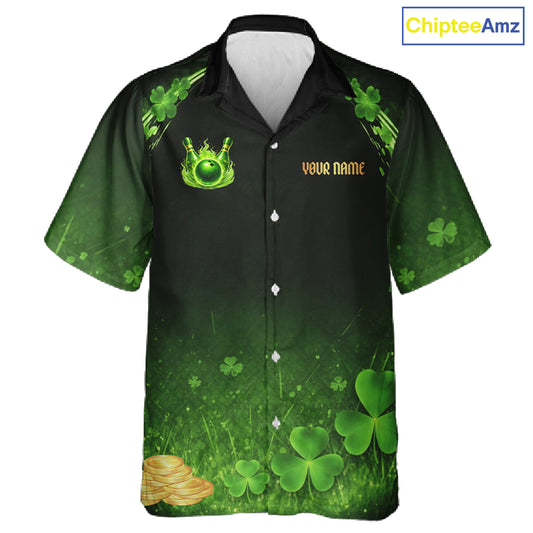 Green flame shamrock St Patrick's Day button-up bowling shirts custom team bowling league jerseys NQS11412