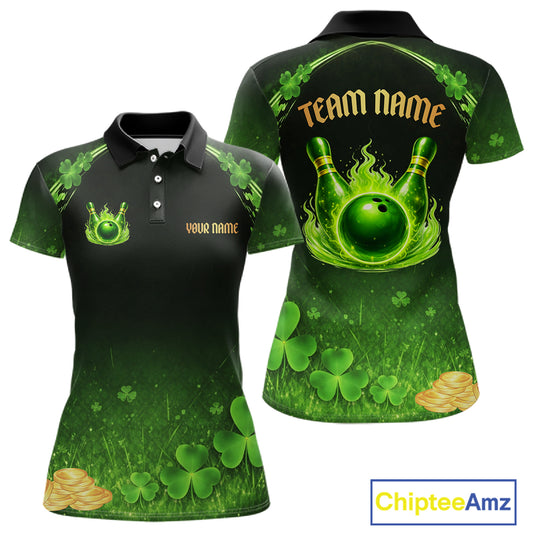 Green flame shamrock St Patrick's Day bowling shirts for women custom team bowling league jerseys NQS11412