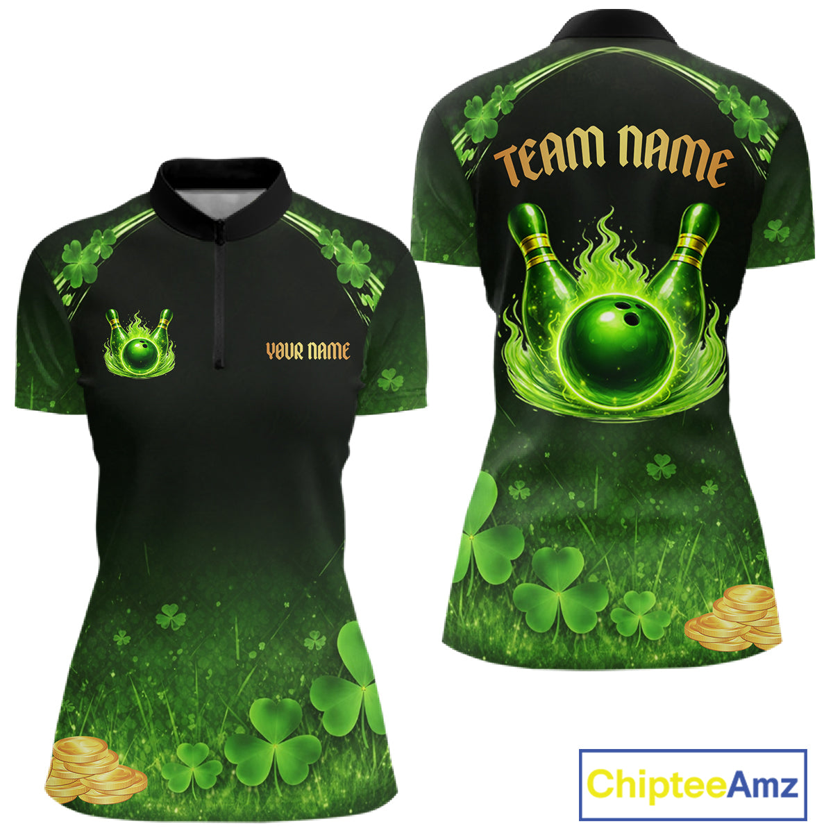 Green flame shamrock St Patrick's Day bowling shirts for women custom team bowling league jerseys NQS11412