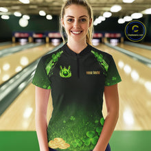 Load image into Gallery viewer, Green flame shamrock St Patrick's Day bowling shirts for women custom team bowling league jerseys NQS11412