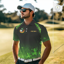 Load image into Gallery viewer, Flame golf ball green shamrock St Patrick's Day Men Golf Polo Shirts Custom lucky golf attire for men NQS11413