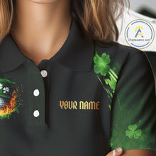 Load image into Gallery viewer, Flame golf ball green shamrock St Patrick's Day Women Golf Polo Shirt Custom lucky ladies golf attire NQS11413