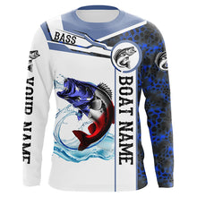 Load image into Gallery viewer, Bass Fishing blue camo American Flag Custom name &amp; boat name performance Long Sleeve Fishing Shirts NQS5190