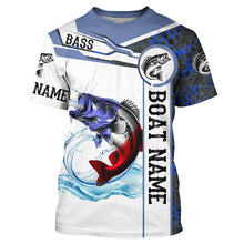 Load image into Gallery viewer, Bass Fishing blue camo American Flag Custom name &amp; boat name performance Long Sleeve Fishing Shirts NQS5190