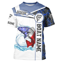 Load image into Gallery viewer, Redfish Fishing blue camo American Flag Custom name &amp; boat name performance Long Sleeve Fishing Shirts NQS5191