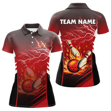Load image into Gallery viewer, Flame bowling ball and pins lightning custom Women Bowling Polo Shirts, team bowling jerseys | Red NQS7445
