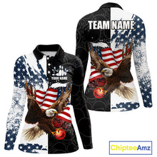 Load image into Gallery viewer, American Flag Eagle Bowling Shirts For Women Custom Patriotic Black Camo Bowling Team Jerseys NQS9863