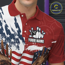 Load image into Gallery viewer, Red, White, Blue American Flag Eagle Men Bowling Shirt Custom Patriotic Red Camo Bowling Team Jersey NQS9864