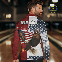 Load image into Gallery viewer, Red, White, Blue American Flag Eagle Men Bowling Shirt Custom Patriotic Red Camo Bowling Team Jersey NQS9864