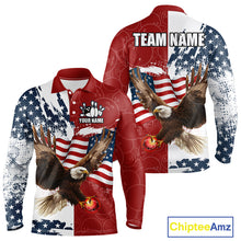 Load image into Gallery viewer, Red, White, Blue American Flag Eagle Men Bowling Shirt Custom Patriotic Red Camo Bowling Team Jersey NQS9864