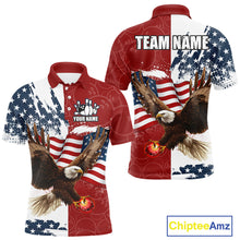 Load image into Gallery viewer, Red, White, Blue American Flag Eagle Men Bowling Shirt Custom Patriotic Red Camo Bowling Team Jersey NQS9864