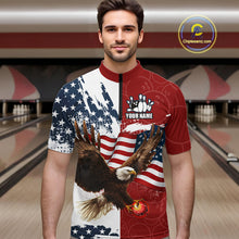 Load image into Gallery viewer, Red, White, Blue American Flag Eagle Men Bowling Shirt Custom Patriotic Red Camo Bowling Team Jersey NQS9864