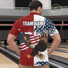 Load image into Gallery viewer, Red, White, Blue American Flag Eagle Men Bowling Shirt Custom Patriotic Red Camo Bowling Team Jersey NQS9864