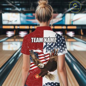 American Flag Eagle Bowling Shirts For Women Custom Patriotic Red Camo Bowling Team Jerseys NQS9864