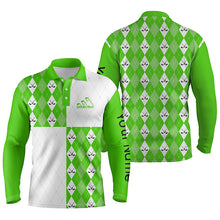 Load image into Gallery viewer, Golf addicted Mens golf polo shirts custom green and white golf ball clubs argyle plaid pattern golf NQS5438