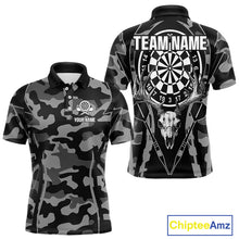 Load image into Gallery viewer, Deer Skull Darts Board Gray Camo Darts Polo, Quarter zip Shirts For Men Custom Team Darts Jersey NQS9934