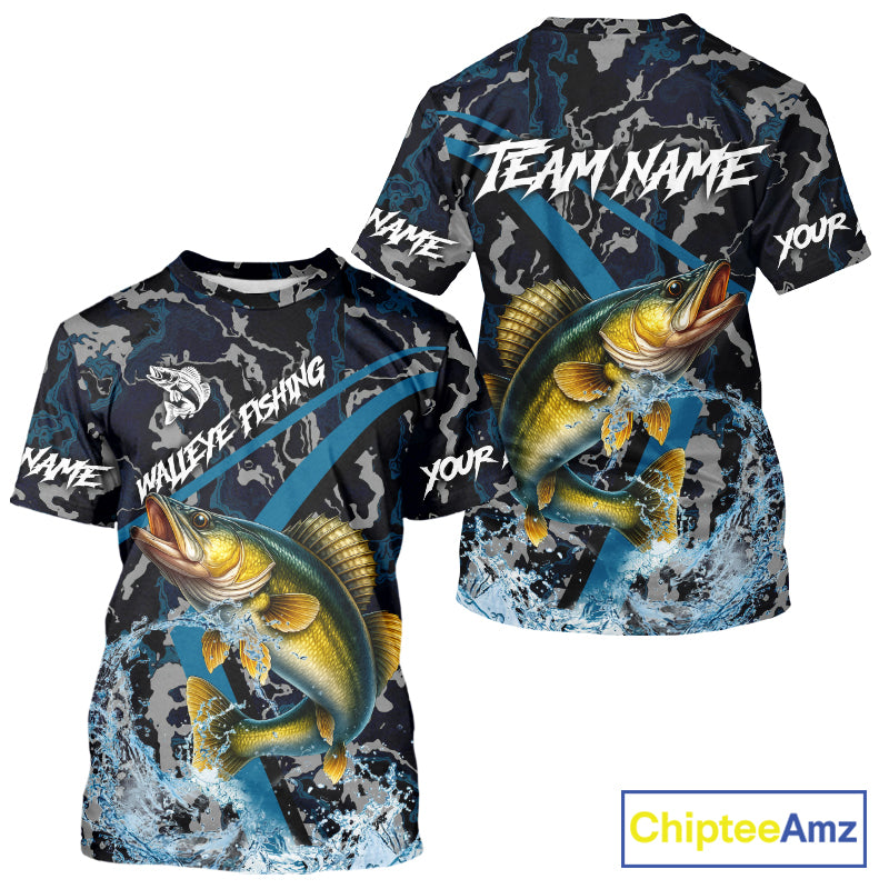 Custom Walleye Fishing Camo Long Sleeve Fishing Shirts, Personalized Walleye Fishing Team Jerseys NQS9938
