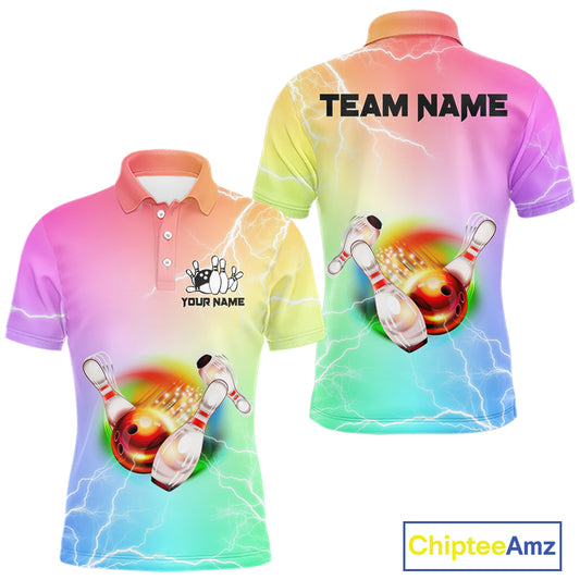Gradient colorful rainbow lightning thunder storm Bowling Shirts for Men Custom Team Bowling jerseys NQS9941
