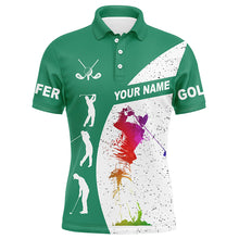 Load image into Gallery viewer, Green and white golf shirt custom name mens polo golf shirts, best golf gifts NQS5685
