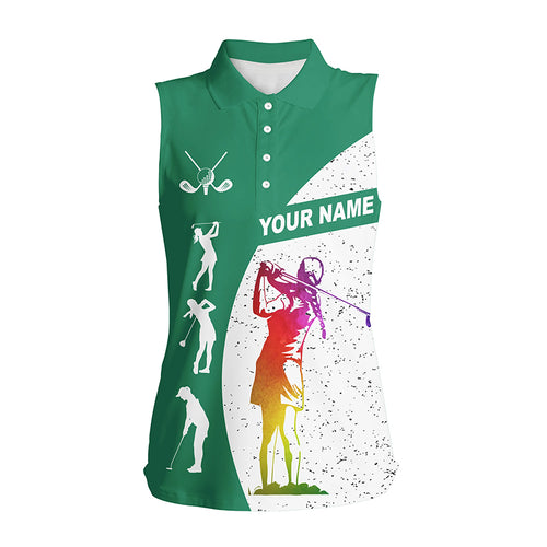Green and white golf shirt custom name sleeveless golf shirts for women, best golf gifts NQS5685