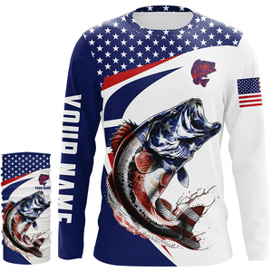 Red white and blue Largemouth Bass fishing American flag patriotic Custom UV protection Fishing Shirts NQS5689