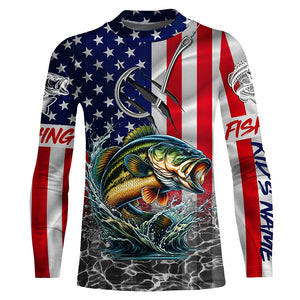 American Flag Bass Fish hook Custom long sleeve performance Fishing Shirts, Bass Fishing jerseys NQS5690