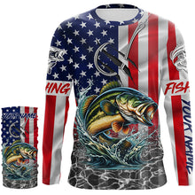 Load image into Gallery viewer, American Flag Bass Fish hook Custom long sleeve performance Fishing Shirts, Bass Fishing jerseys NQS5690