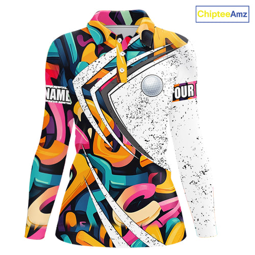 Women golf polo shirts colorful pattern custom team golf shirts, golf tops for ladies NQS10088