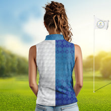 Load image into Gallery viewer, Blue white Womens Sleeveless polo shirt custom I was one under today one under a tree, a bush &amp; water NQS10090