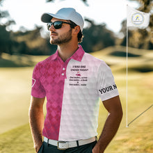 Load image into Gallery viewer, Pink argyle white Men golf polo shirt custom I was one under today one under a tree, a bush and water NQS10091